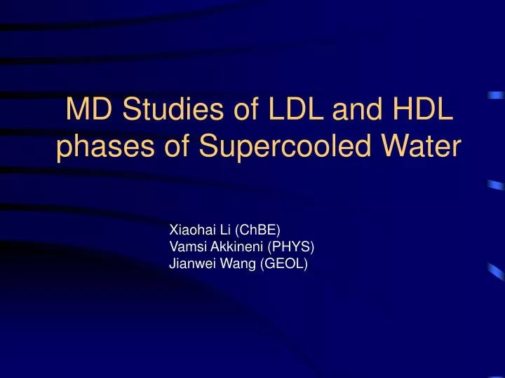 md studies of ldl and hdl phases of supercooled water