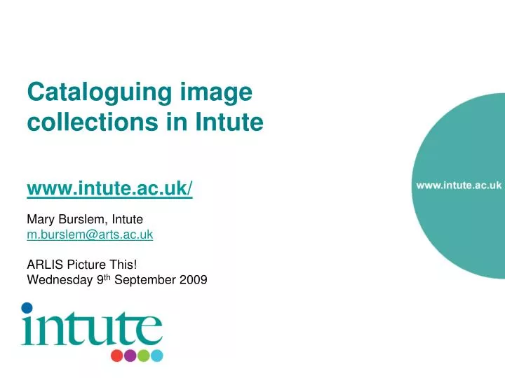 cataloguing image collections in intute