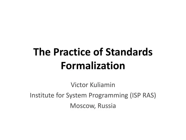 the practice of standards formalization