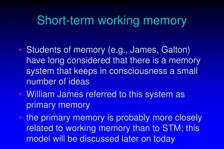 short term working memory