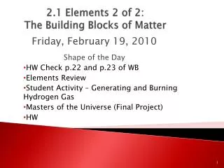 2.1 Elements 2 of 2: The Building Blocks of Matter