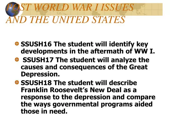 post world war i issues and the united states