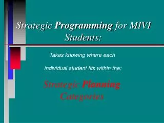 Strategic Programming for MIVI Students: