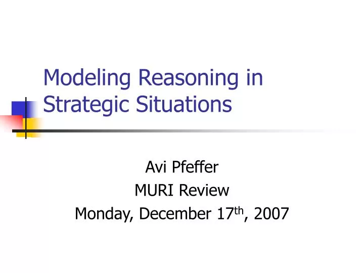 modeling reasoning in strategic situations
