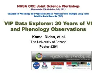 NASA CCE Joint Science Workshop Alexandria, VA. October 3-7, 2011