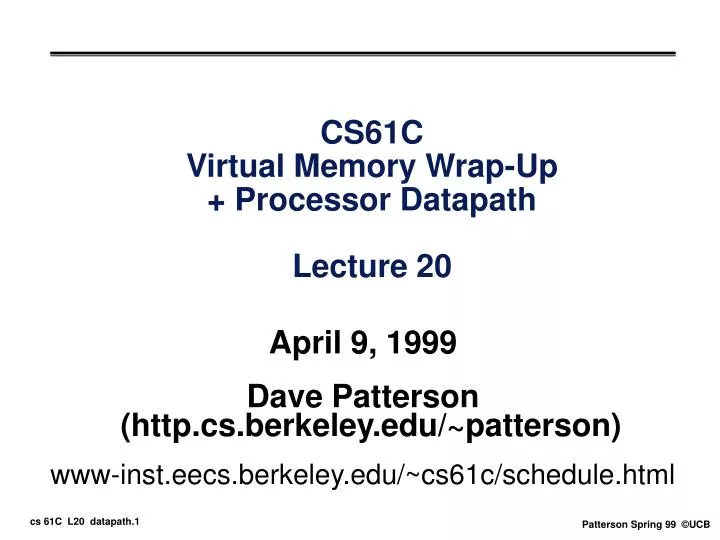 cs61c virtual memory wrap up processor datapath lecture 20