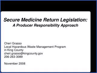 Secure Medicine Return Legislation: A Producer Responsibility Approach