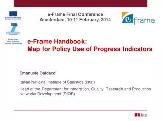e-Frame Handbook : 	Map for Policy Use of Progress Indicators Emanuele Baldacci