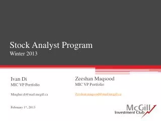 Stock Analyst Program Winter 2013