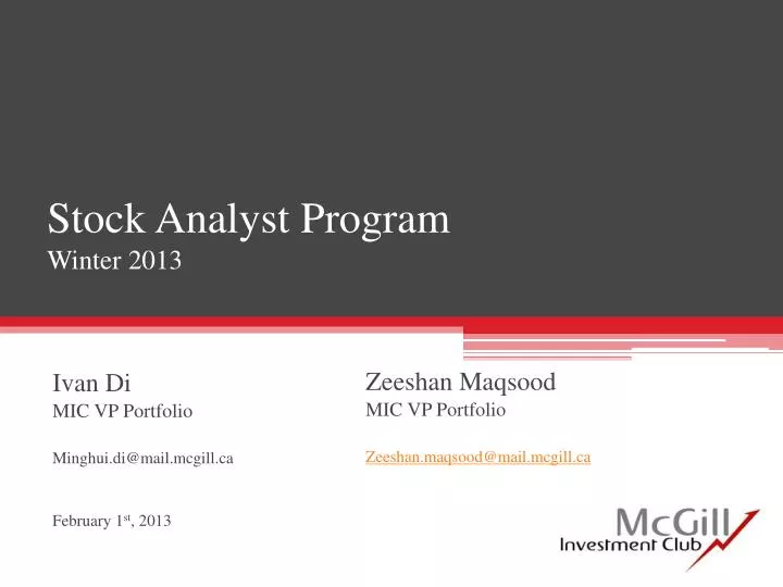 stock analyst program winter 2013