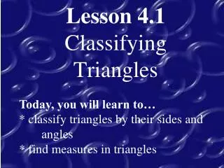Lesson 4.1 Classifying Triangles
