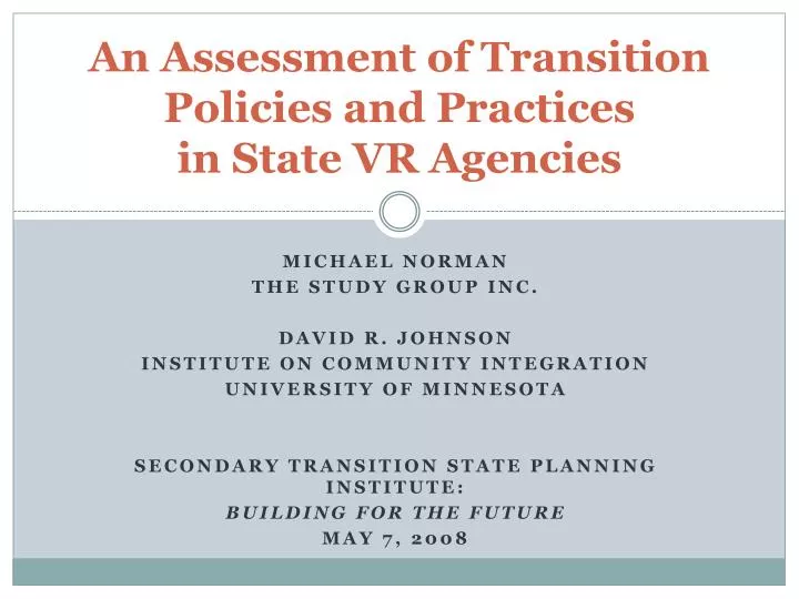 an assessment of transition policies and practices in state vr agencies