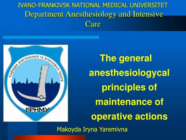 ivano frankivsk national medical universitet department anesthesiology and intensive care
