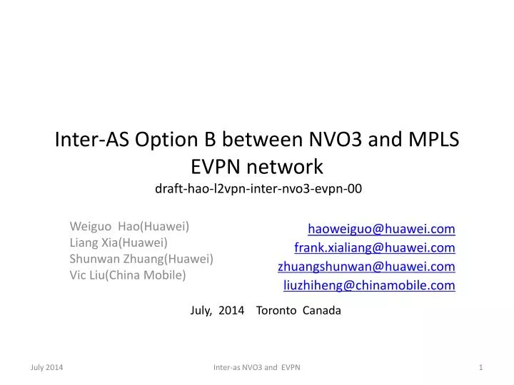 inter as option b between nvo3 and mpls evpn network draft hao l2vpn inter nvo3 evpn 00