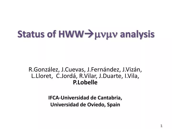 status of hww mnmn analysis