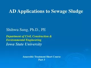 AD Applications to Sewage Sludge