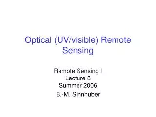 Optical (UV/visible) Remote Sensing