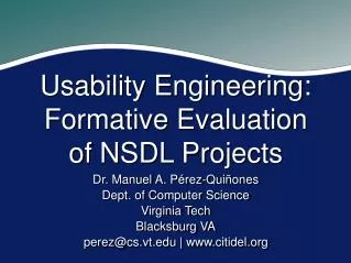 Usability Engineering: Formative Evaluation of NSDL Projects