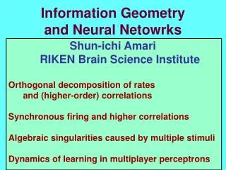 Information Geometry and Neural Netowrks