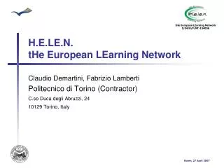 H.E.LE.N. tHe European LEarning Network