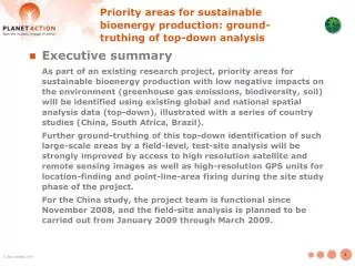 Priority areas for sustainable bioenergy production: ground-truthing of top-down analysis
