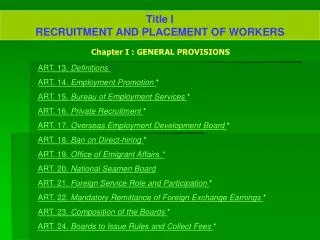 Title I RECRUITMENT AND PLACEMENT OF WORKERS