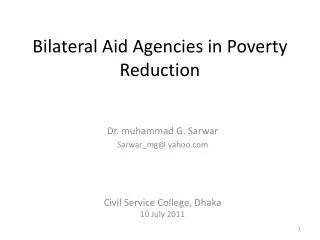 Bilateral Aid Agencies in Poverty Reduction