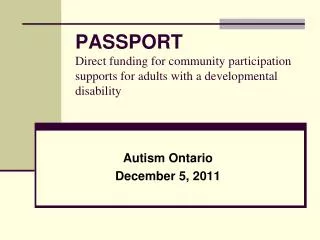 Autism Ontario December 5, 2011