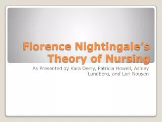 Florence Nightingale’s Theory of Nursing