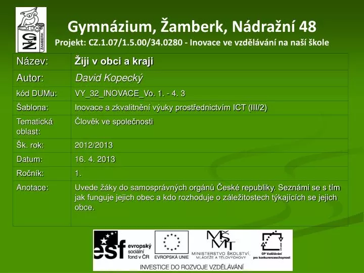 gymn zium amberk n dra n 48 projekt cz 1 07 1 5 00 34 0280 inovace ve vzd l v n na na kole