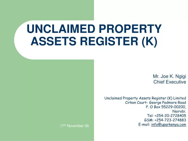 unclaimed property assets register k