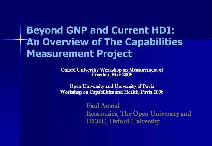 beyond gnp and current hdi an overview of the capabilities measurement project