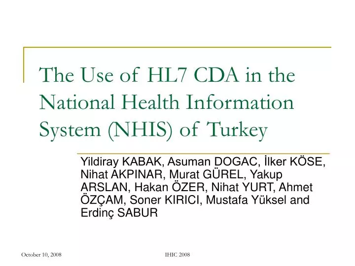 the use of hl7 cda in the national health information system nhis of turkey