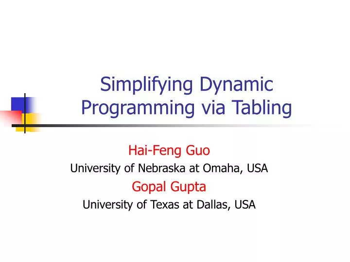 simplifying dynamic programming via tabling