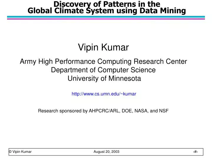 discovery of patterns in the global climate system using data mining