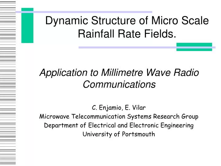 dynamic structure of micro scale rainfall rate fields