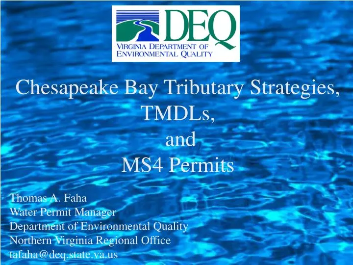 chesapeake bay tributary strategies tmdls and ms4 permits