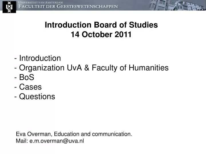 introduction organization uva faculty of humanities bos cases questions