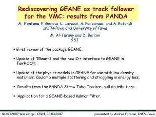 Rediscovering GEANE as track follower for the VMC: results from PANDA