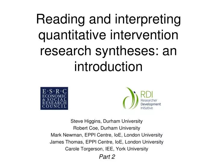 reading and interpreting quantitative intervention research syntheses an introduction