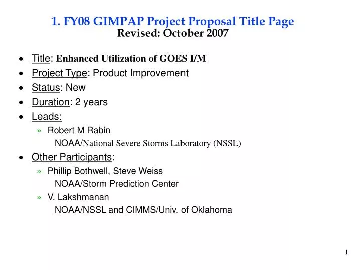 1 fy08 gimpap project proposal title page revised october 2007