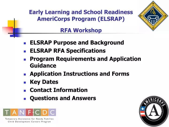 early learning and school readiness americorps program elsrap rfa workshop