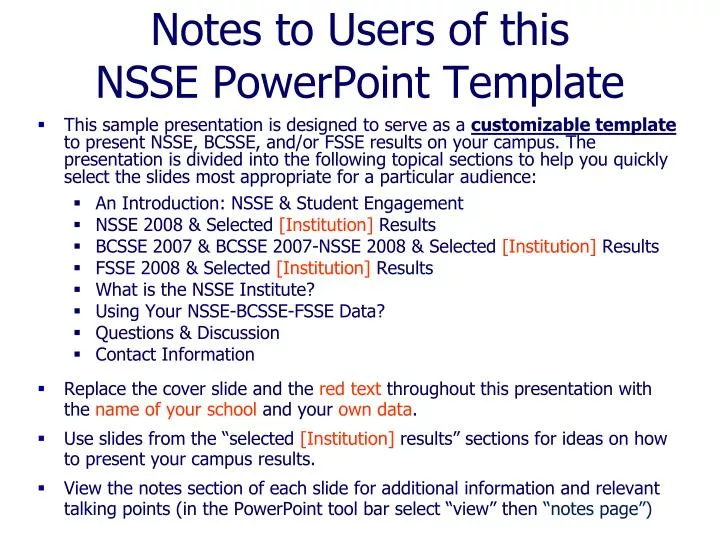 notes to users of this nsse powerpoint template