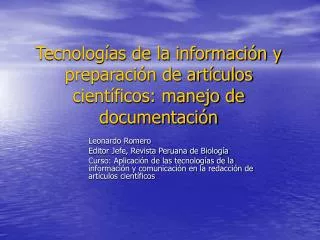 tecnolog as de la informaci n y preparaci n de art culos cient ficos manejo de documentaci n