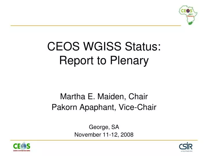 ceos wgiss status report to plenary