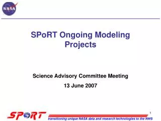SPoRT Ongoing Modeling Projects