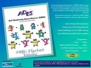 Programme: Lunch 1.00pm 	SMBG Flipchart Workshop 2.00pm