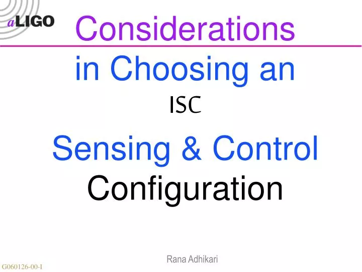 considerations in choosing an isc sensing control configuration