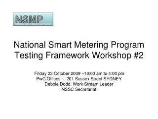National Smart Metering Program Testing Framework Workshop #2