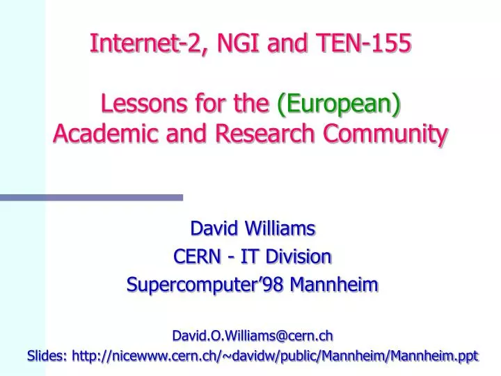 internet 2 ngi and ten 155 lessons for the european academic and research community